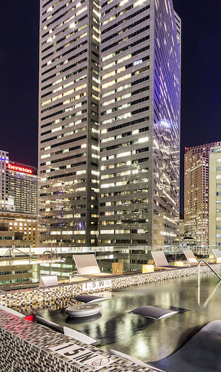 Mayflower tower pool at night